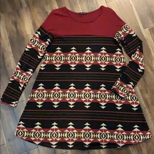 Red & Black Aztec Long Sleeve Tunic/Dress